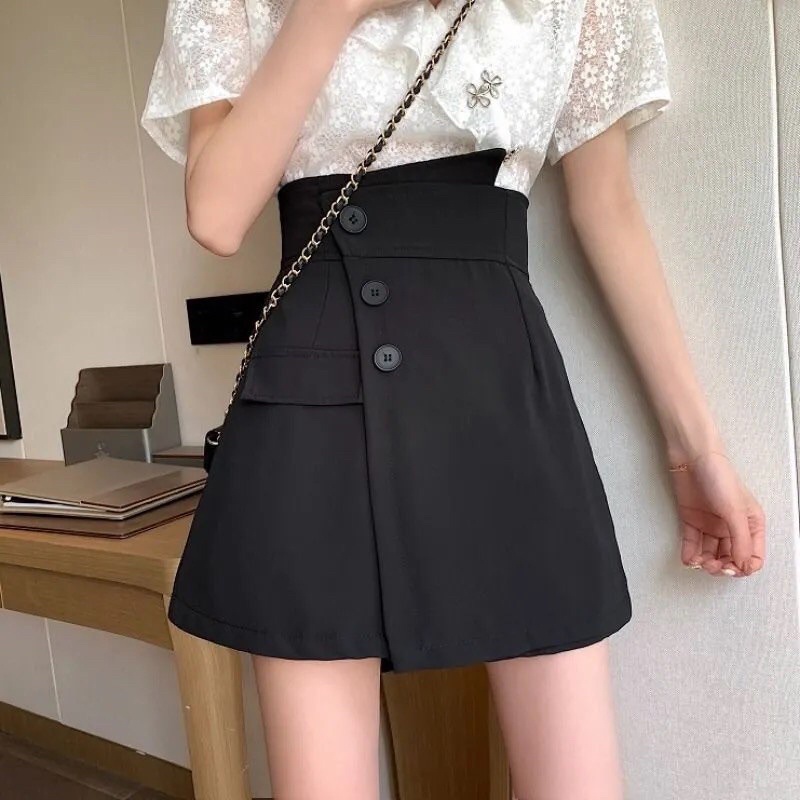 Chân váy chữ A, quân sooc giả váy vạt lệch cạp cao phối cúc siêu xinh V670(có ảnh thật) | BigBuy360 - bigbuy360.vn