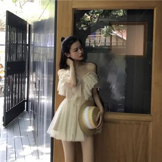 (Hàng order)áo hai dây ren trắng