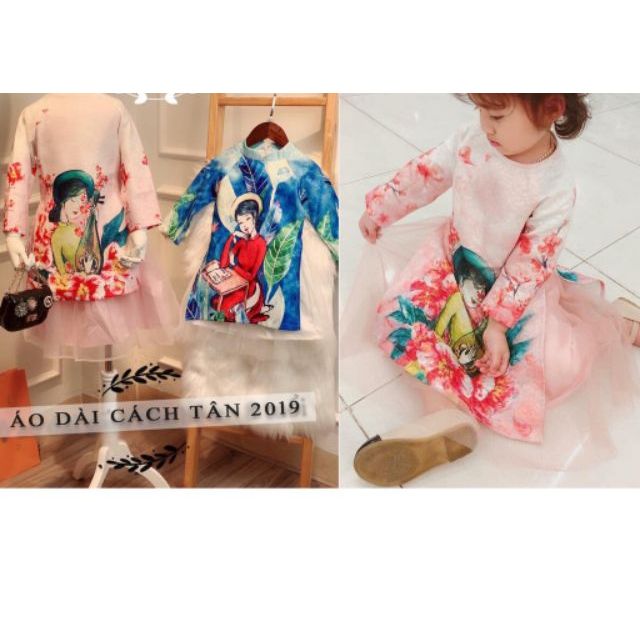 Set áo dài gấm cách tân cho bé gái
