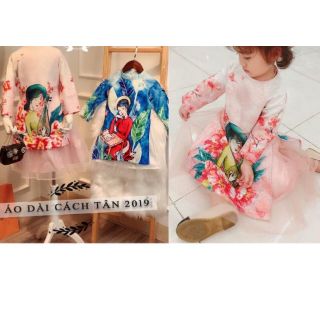 Set áo dài gấm cách tân cho bé gái