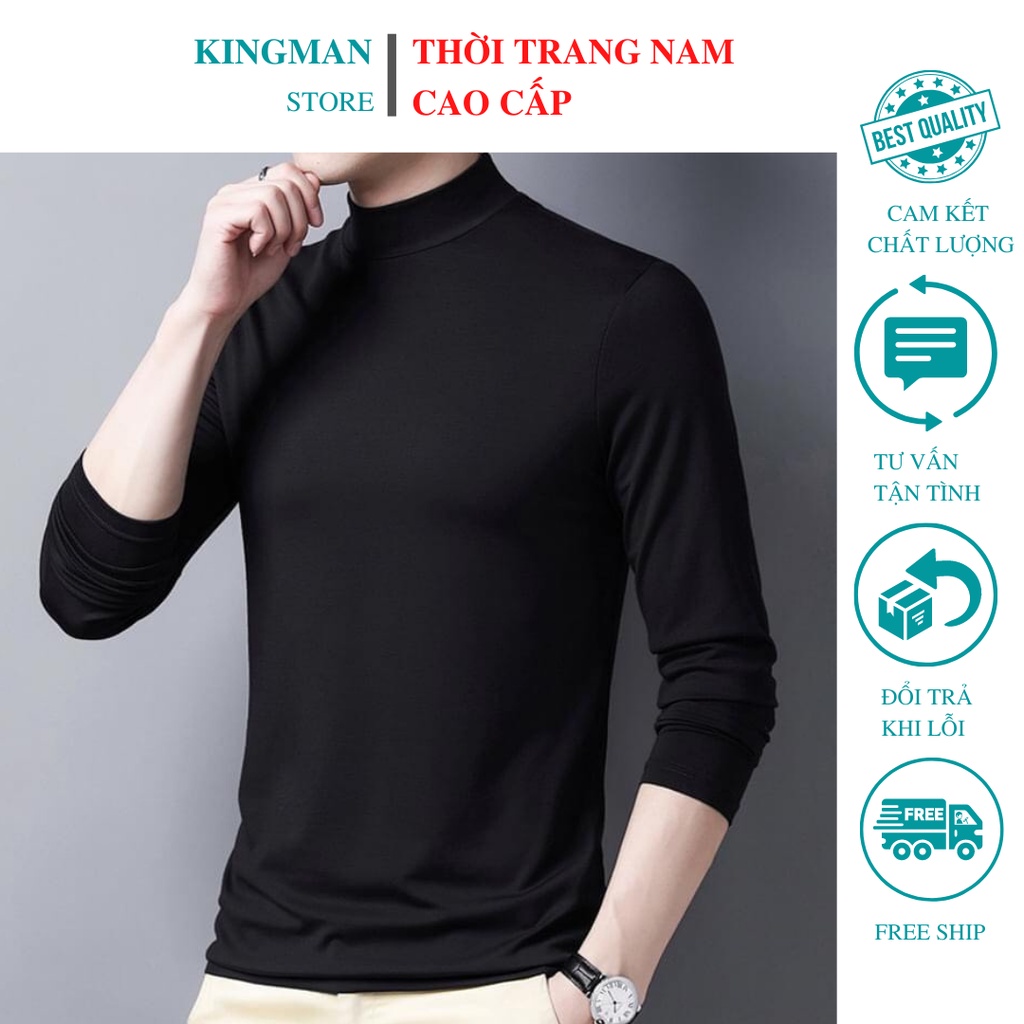 Áo Giữ Nhiệt Nam Cổ 3 Phân, Áo Thun Nam Dài Tay Co Dãn 4 Chiều Chất Cotton Cao Cấp - Kingman Store