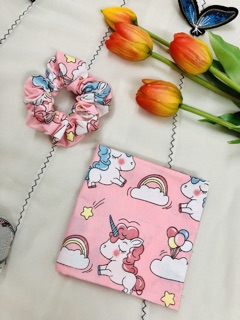Set Khăn banada + Srunches (Có bán lẻ) mẫu Unicorn