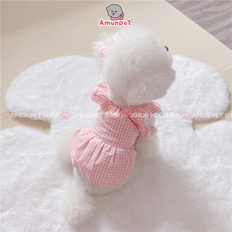Váy Cho Chó Mèo Mẫu Váy Đầm Công Chúa Cho Thú Cưng Hồng Kẻ Caro Cánh Tiên Dễ Thương Quần Áo Thời Trang Amun Pet