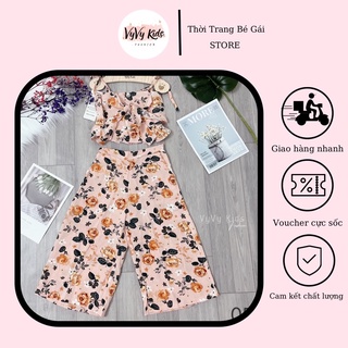 ⚡𝑭𝑹𝑬𝑬 𝑺𝑯𝑰𝑷⚡ Set đồ bé gái, sét bé gái áo 2 dây hoa quần ống rộng VyVy Kids Fashion