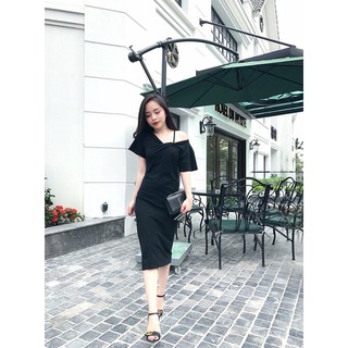 Váy body lệch vai có ảnh thật.