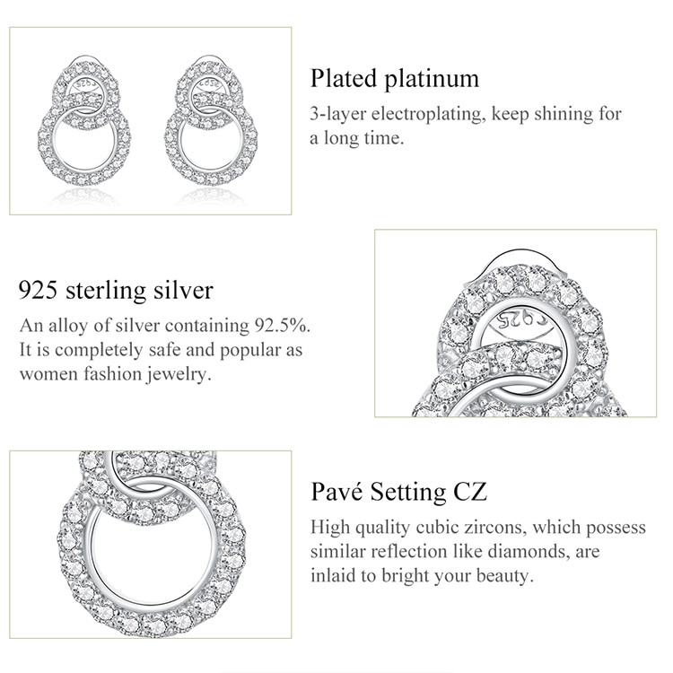 Bông tai Bamoer BSE388 hai vòng bạc 925 cho đính hôn đám cưới