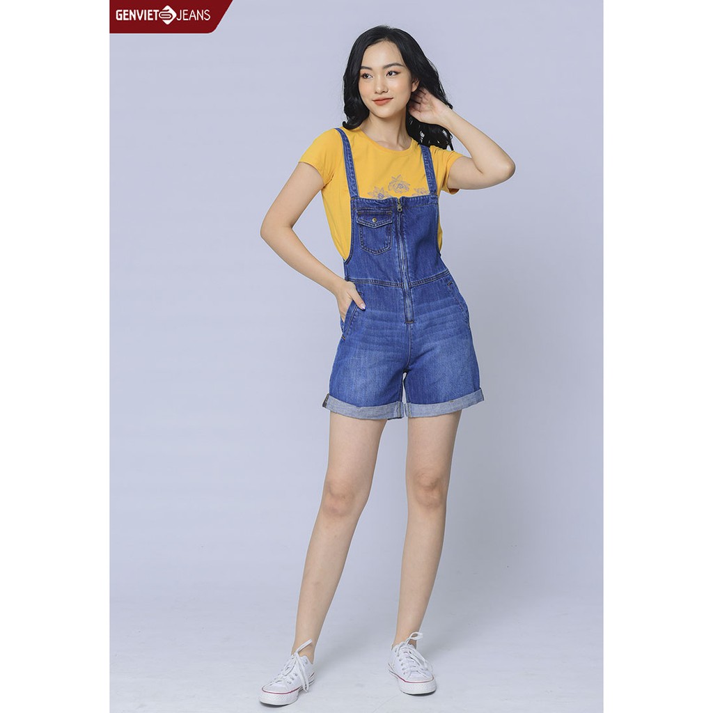 Quần Short Yếm Jeans Nữ TY409J955 GENVIET