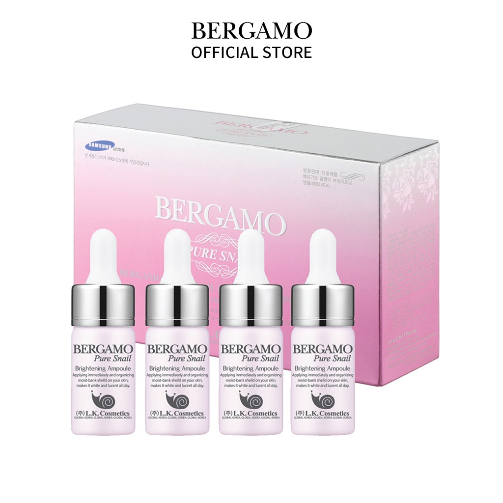 Bộ 4 Lọ Tinh Chất Ốc Sên Bergamo Luxury Pure Snail Ampoule Dưỡng Da 13ml