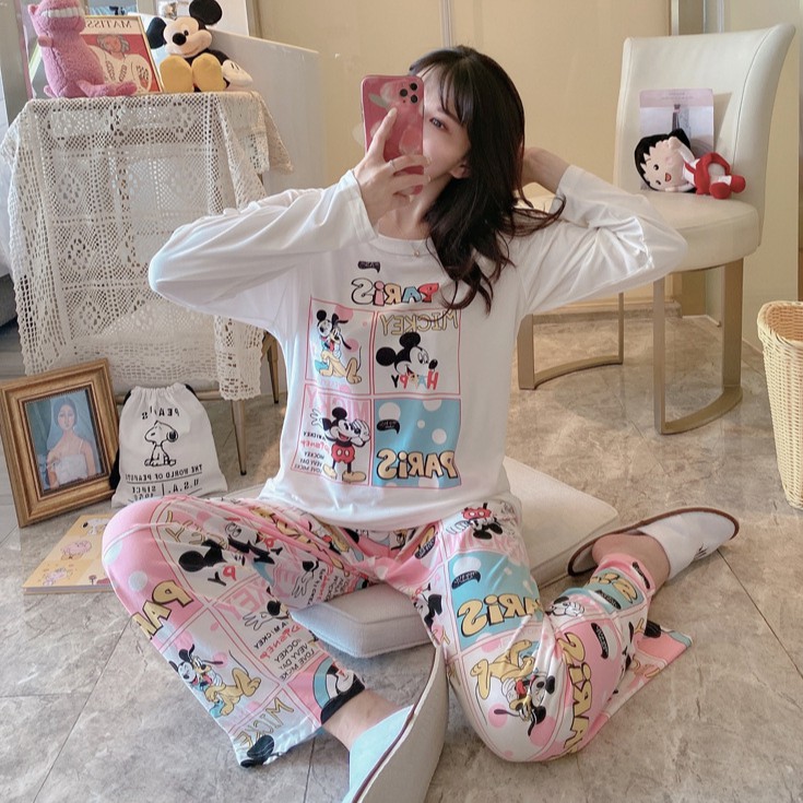 Đồ Bộ Nữ Tay Dài Quần Dài Hoạt Hình Họa Tiết Nhân Vật Dễ Thương TD04 | BigBuy360 - bigbuy360.vn