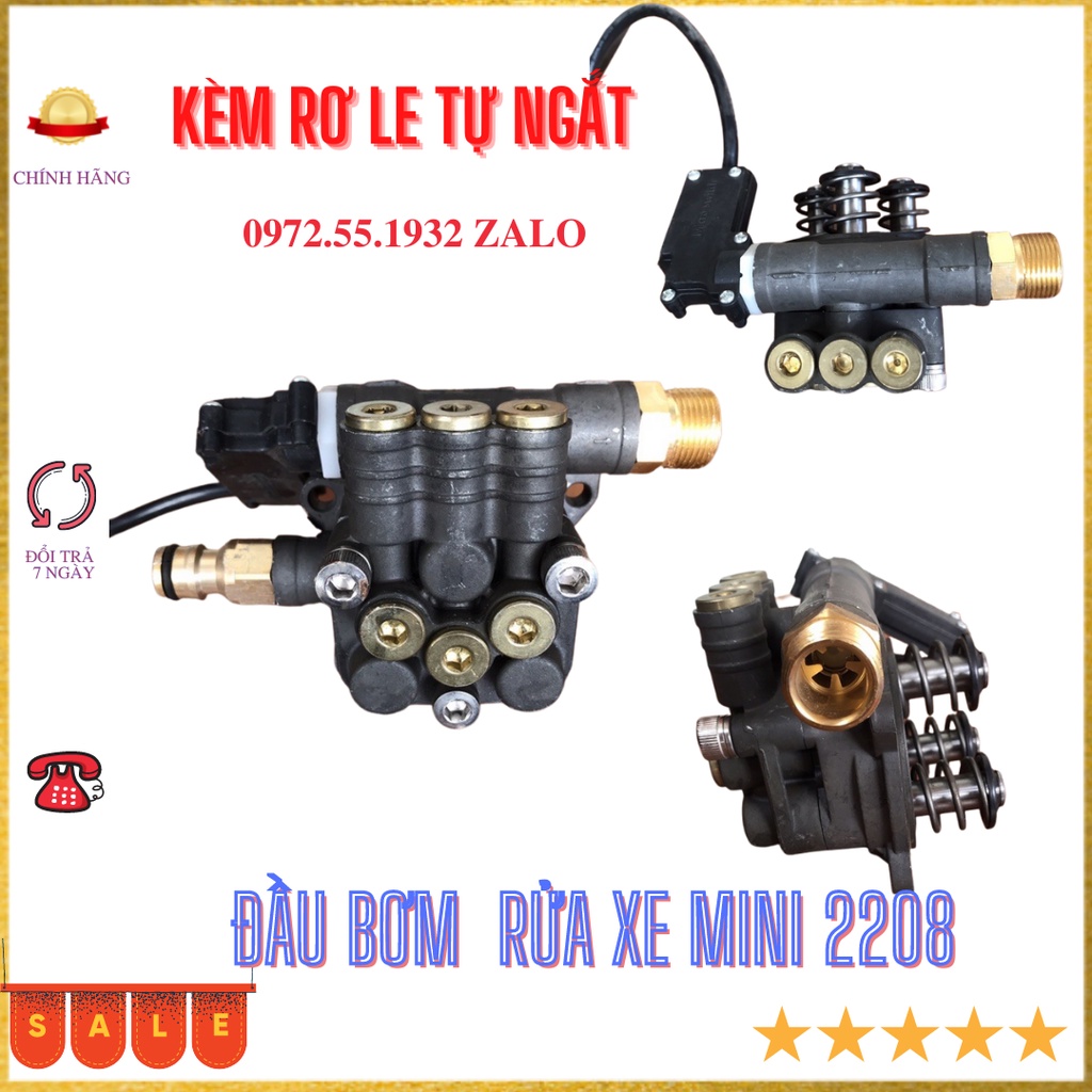 Bộ đầu bơm máy rửa xe mini 2208 kèm zowle tự ngắt giúp tăng áp lực tiết kiệm nước hàng đẹp-Linh kien33