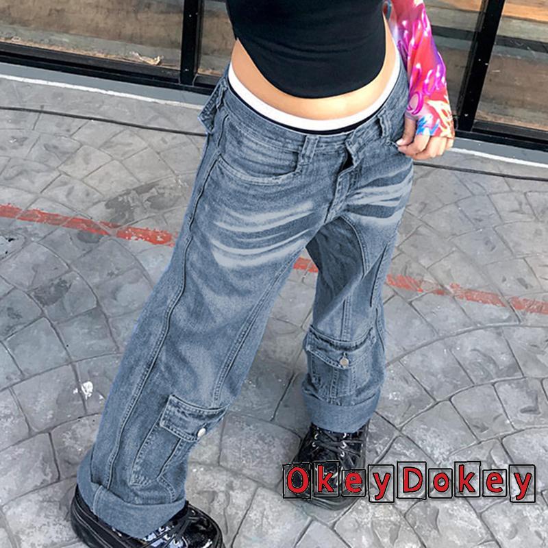 Quần jeans lưng cao phối túi thời trang xuân thu cho nữ