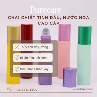 (MỚI) Chai thủy tinh bi lăn màu 10ml cao cấp chiết nước hoa, tinh dầu