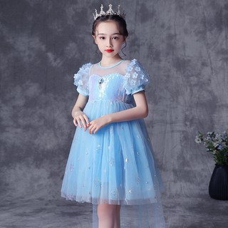 Váy Elsa Kèm Tà Dài Cho Bé Vai Đính Hoa Mẫu Mới Dễ Thương (13-30kg)