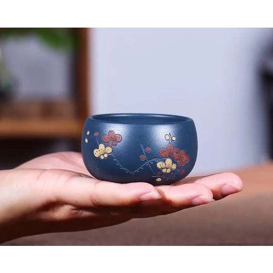 Chén trà hoa mận bùn tử sa thiên thanh nê truyền thống