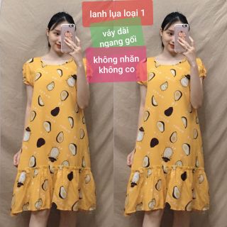 Váy lanh lụa đuôi cá mạc ở nhà, mặc ngủ, mặc bầu dáng chử A hàng loại 1 không co không nhăn