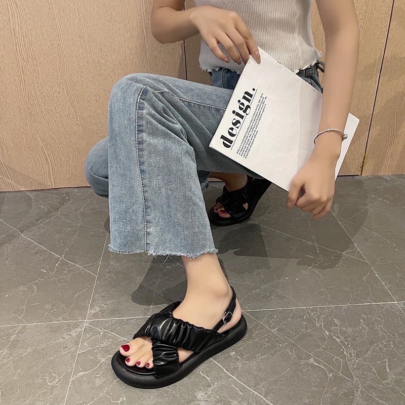 GIÀY ĐẾ XUỒNG NỮ- SANDAL NỮ QUAI NHÚN CHÉO ĐẾ BÁNH MÌ QUAI HẬU SAU