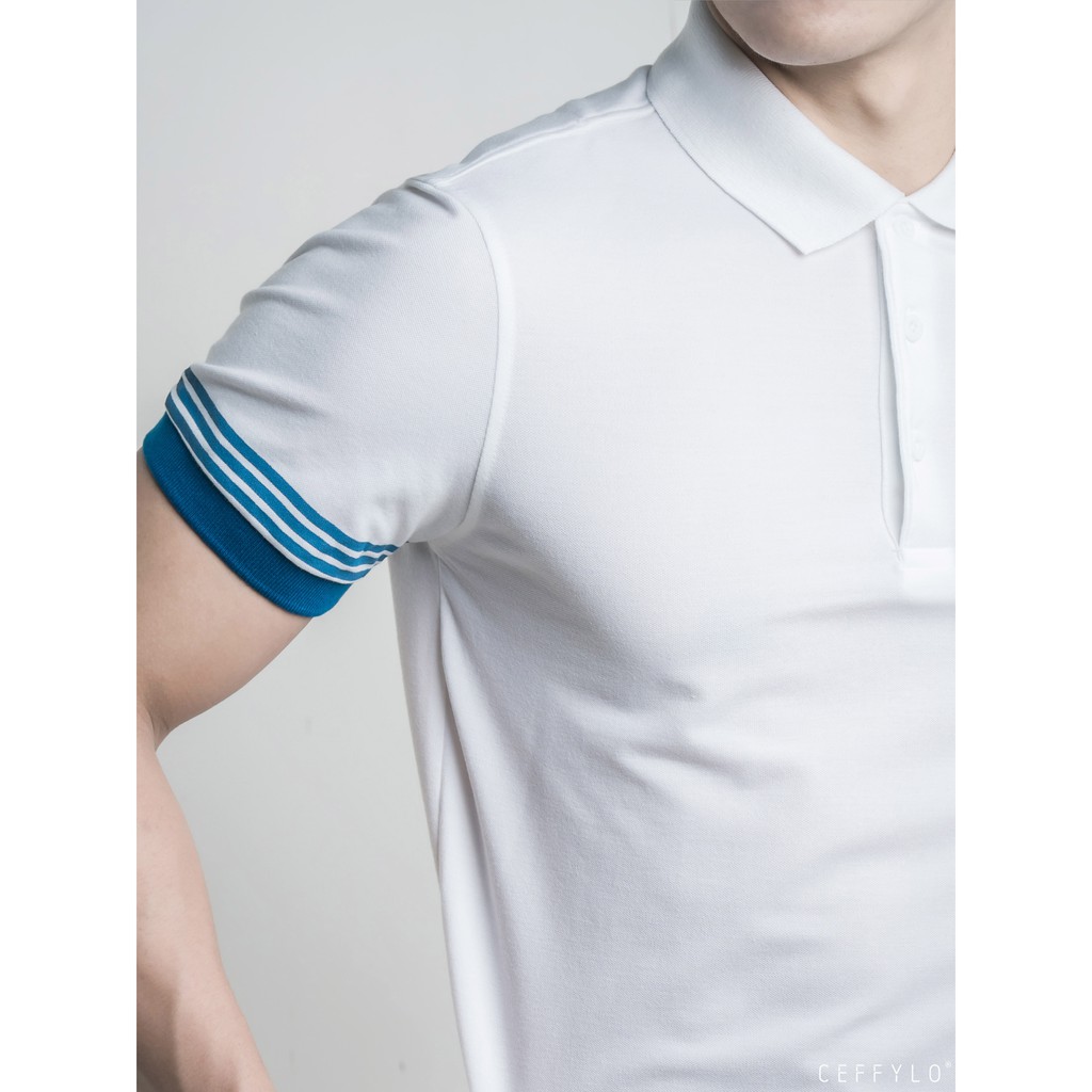 [Mã BMBAU50 giảm 50K đơn 150K] Áo Polo Tay Phối Bo In Kẻ Trắng vải Cotton mềm mịn CEFFYLO