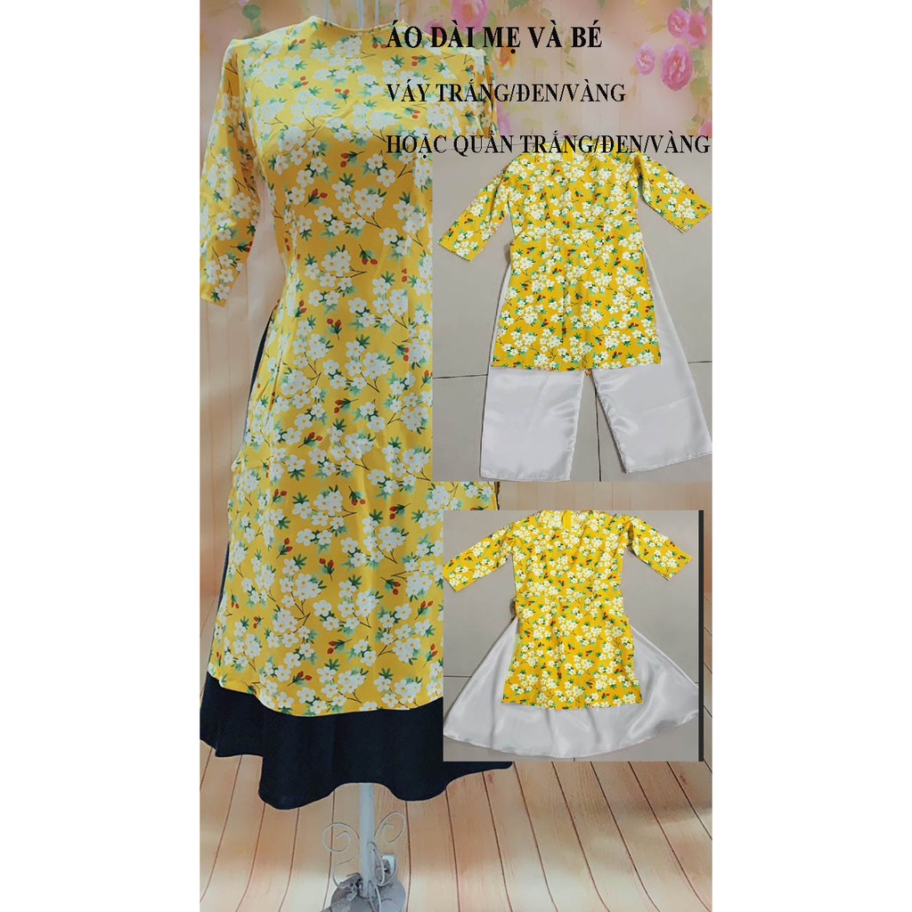 ÁO DÀI CÁCH TÂN MẸ VÀ BÉ - MÀU VÀNG - HÌNH THẬT-KHÔNG VÁY-MUA VÁY LIÊN HỆ SHOP