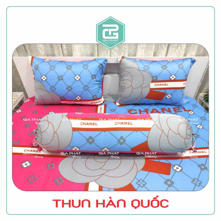 Bộ Ga Gối Thun Lạnh Hàn Quốc { 4 Món } họa tiết Bông ( 1 ga bọc + 2 vỏ gối nằm + 1 vỏ gối ôm )