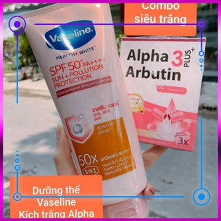 (Auth) Combo dưỡng trắng da Vaseline 50X và viên kích trắng Alpha Arbutin TOKAMIN