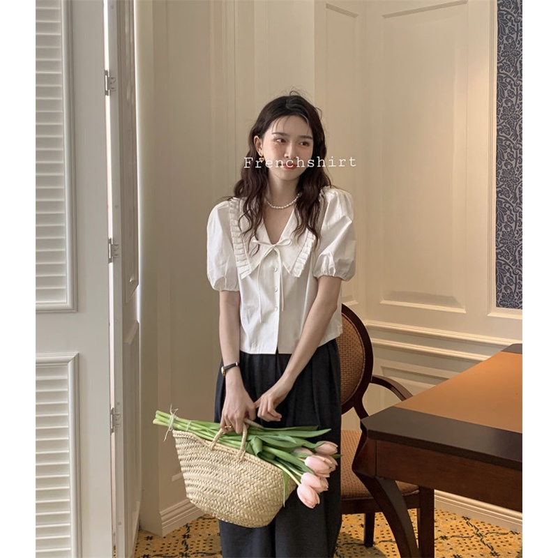 Áo Sơ Mi Tay Ngắn Phồng Xếp Ly Ngọt Ngào Thời Trang Mùa Hè Kiểu Pháp Mới