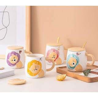 Ly (cốc) sứ hình Sư tử nhỏ kèm nắp và thìa (muỗng)