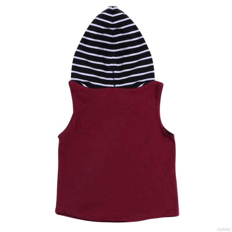 MyBaby Fashion Summer high quality Striped Hooded Sleeveless 2PCS Set