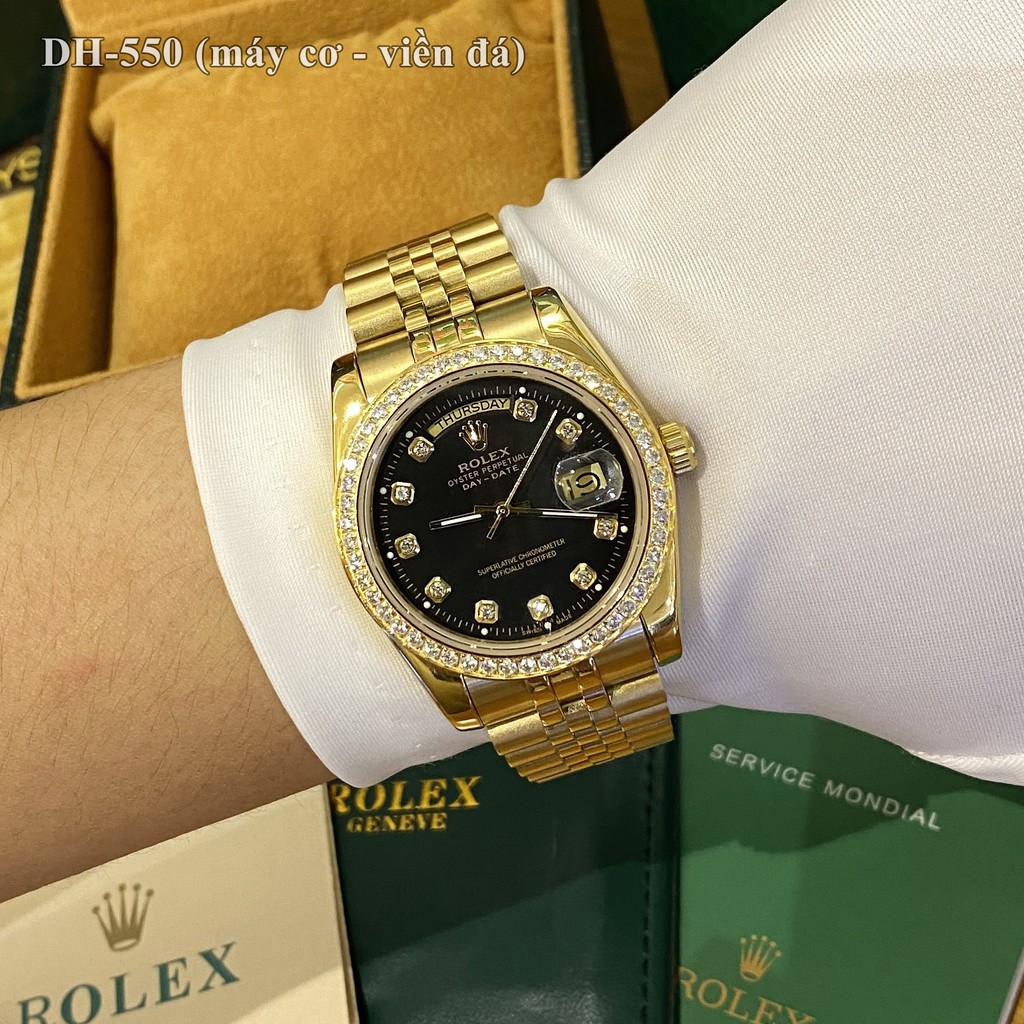 Đồng hồ nam Rolex mặt tròn đính đá sang trọng máy cơ chống nước cao cấp DH550 - Shop306