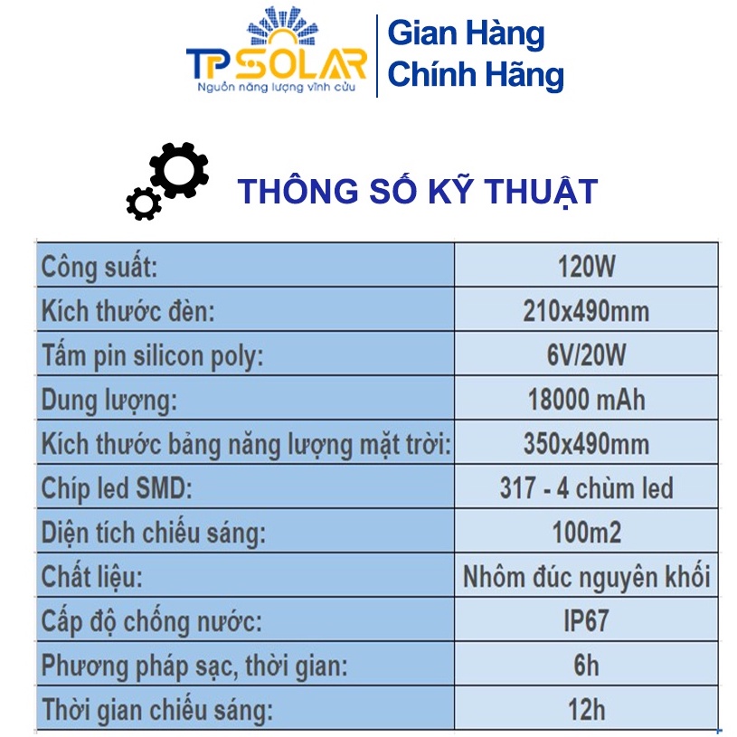 Đèn Bàn Chải Năng Lượng Mặt Trời TP Solar TP-C120N Công Suất 120W Cảm Biến Sáng Tối