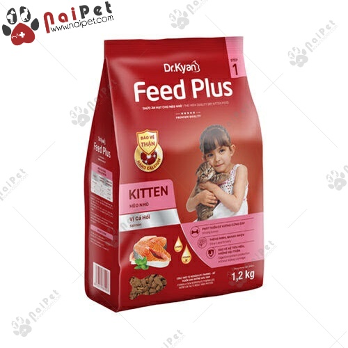 Thức Ăn Hạt Cho Mèo Con và Mèo Trưởng Thành Vị Cá Hồi Feed Plus Dr.kyan 1.2kg