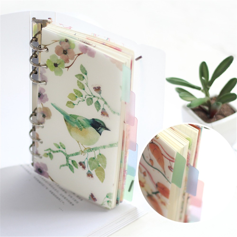 Bộ 5 miếng chia giấy sổ tay cỡ A5 A6 hình hoa và chim