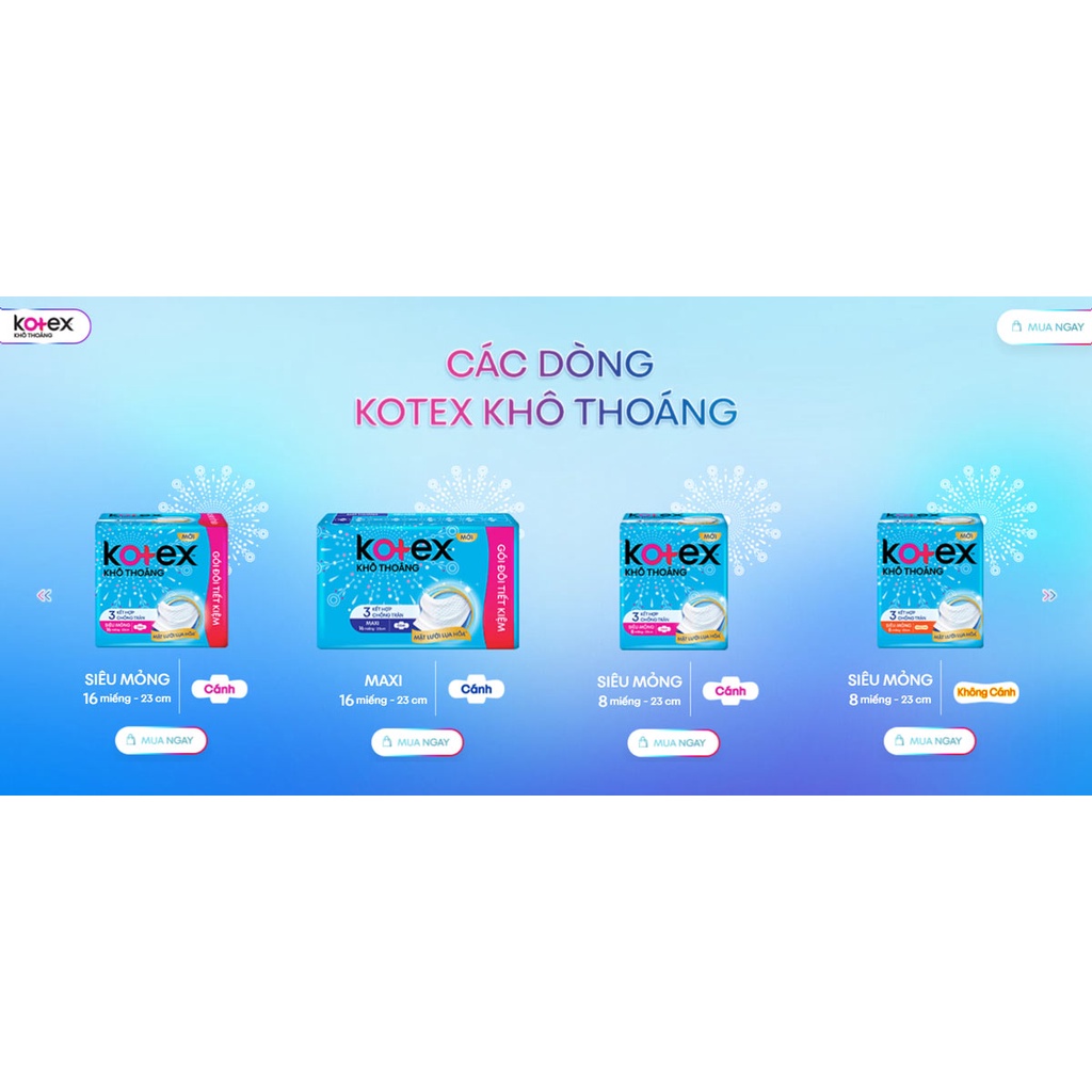 Băng Vệ Sinh Maxi 23cm Kotex Khô Thoáng Kết Hợp 3 Chống Tràn 8 miếng