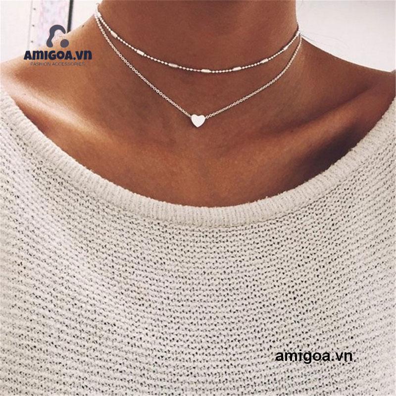 Vòng cổ Nhiều Lớp Mặt Hình Trái Tim Thời Trang Cho Nữ