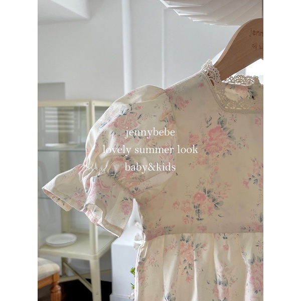 Váy Hoa Cộc Tay Bé Gái style Vintage Jennybebe Quảng Châu Cao Cấp