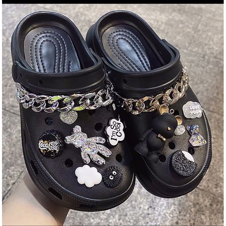 Dép cross kèm phụ kiện bear phối dây xích , dép đế cao