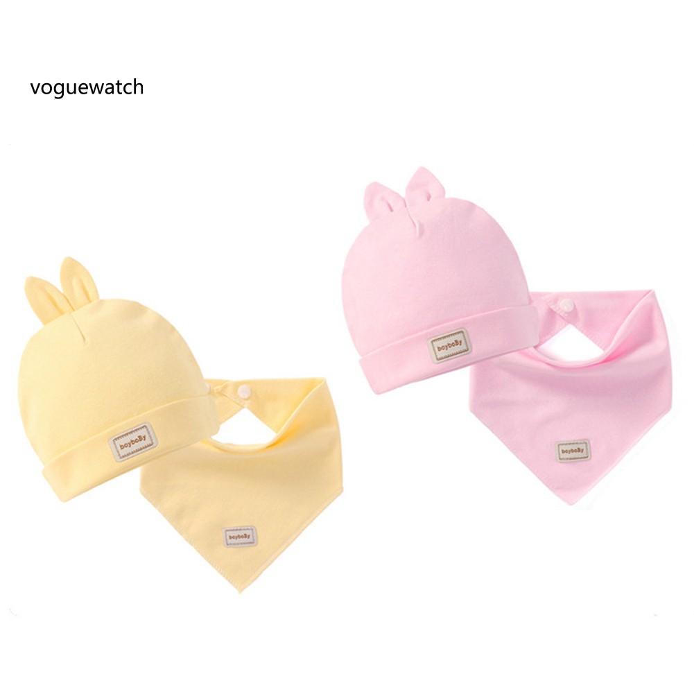 Set 2 Mũ Beanie Kèm Khăn Choàng Cổ Mềm Mại Hình Tam Giác Cho Bé Sơ Sinh