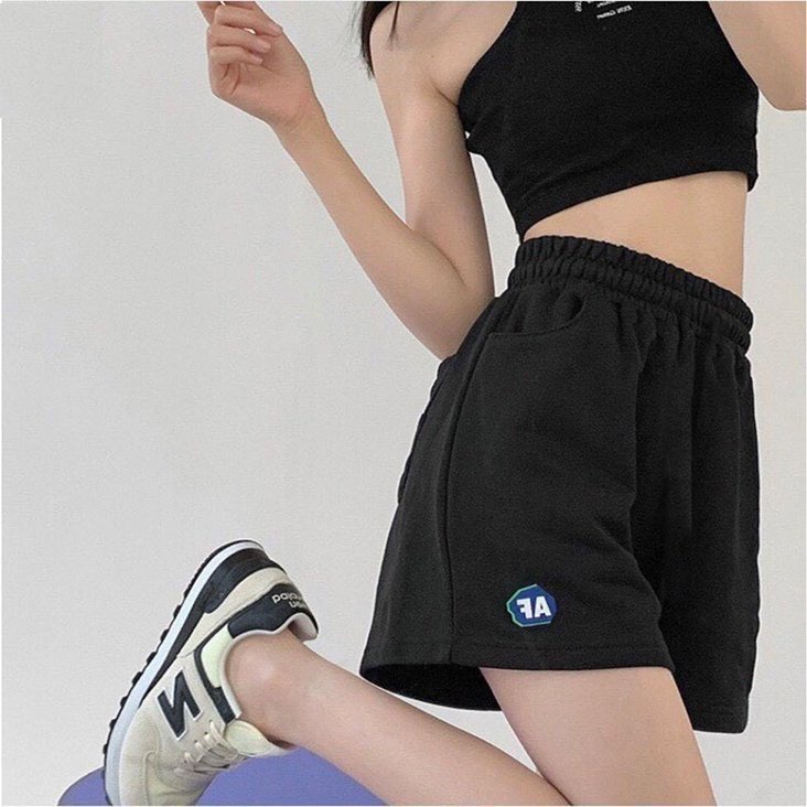 Quần thun trơn Logo FA nữ 🎁 Nana's House - FREESHIP 🎁 Quần short cộc cạp chun kiểu dáng thể thao