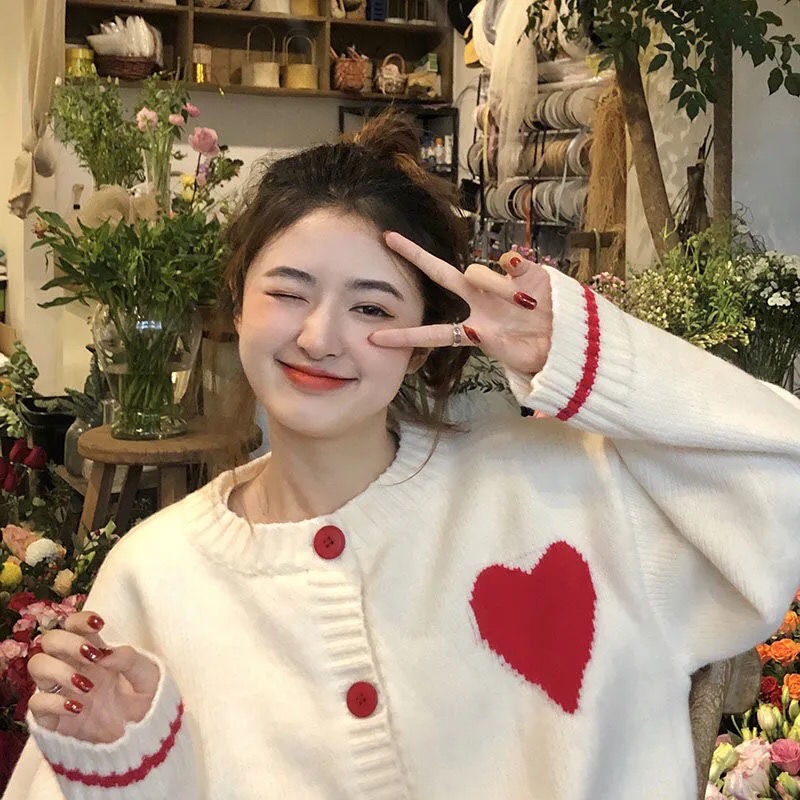 2023Áo khoác cardigan dệt kim cổ chữ V tay dài thêu họa tiết phong cách Hàn Quốc