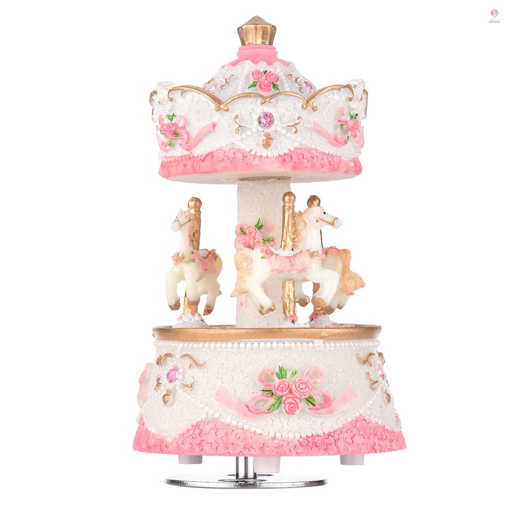 Hộp Nhạc Hình Vòng Quay Ngựa Gỗ 3 Chú Ngựa Nghệ Thuật/ Lâu Đài Melody Màu Hồng/Tím/Xanh Dương/Vàng Tùy Chọn Mới