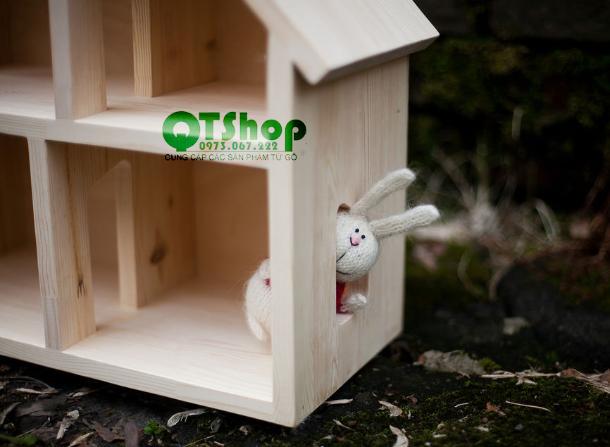 Kệ đồ chơi hình ngôi nhà, gỗ thông, QTSHOP - NỘI THẤT NHẬT HÀN
