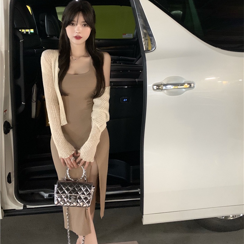 Áo Khoác Cardigan Hai Dây Xẻ Tà Thời Trang Mùa Hè Quyến Rũ Dễ Phối Đồ Cho Nữ