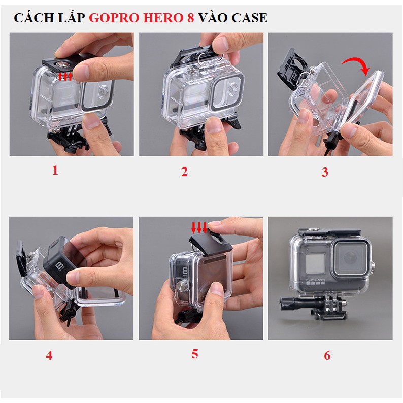 Case chống nước Gopro Hero 8 bằng nhựa mica trong suốt chống nước độ sâu lên tới 60m