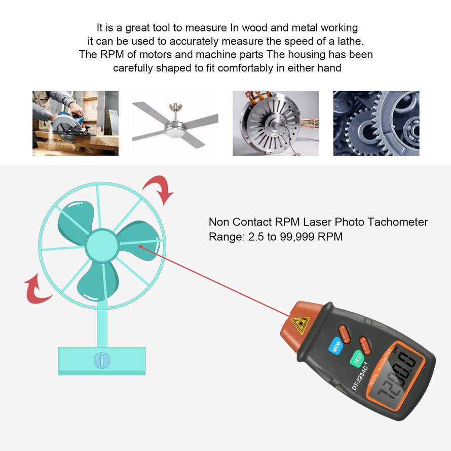 Máy đo tốc độ ảnh laser kỹ thuật số không tiếp xúc Động cơ đo tốc độ RPM Tach
