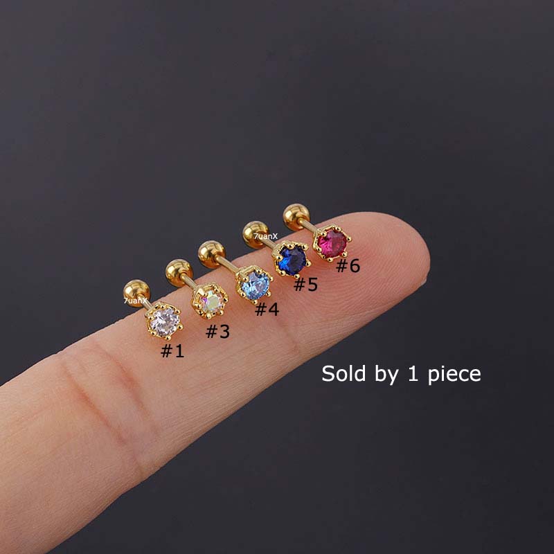 Bông Tai Thép Không Gỉ 6mm Hình Thanh Tạ Thời Trang Cho Nữ