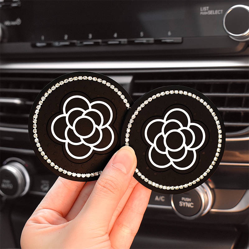 Miếng lót ly nước silicon camellia chống mài mòn trang trí đa năng thời trang cao cấp nội thất ô tô S3Un