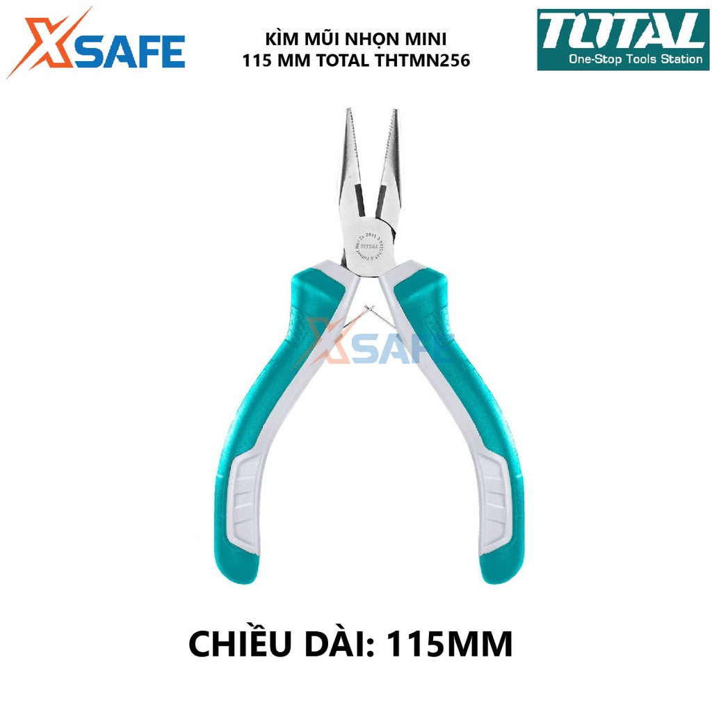 Kìm mũi nhọn mini TOTAL THTMN256 | Kềm mũi nhọn Kích thước 4,5 &quot;/ 115mm, Đầu kềm được đánh bóng và chống gỉ