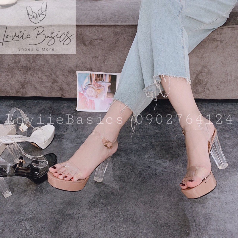SANDAL NỮ CAO GÓT LOVIIE BASICS - GIÀY CAO GÓT ĐẾ ĐÚP GÓT TRONG SUỐT 12 PHÂN G210105
