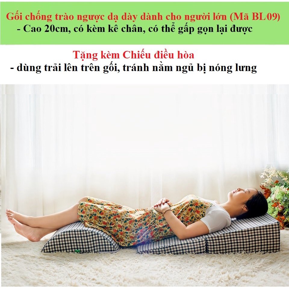 Gối chống trào ngược dạ dày thực quản người lớn Babylux ( Mã BL09) - 80 x 60 x 20 cm, có kèm kê chân, có thể gập gọn lại