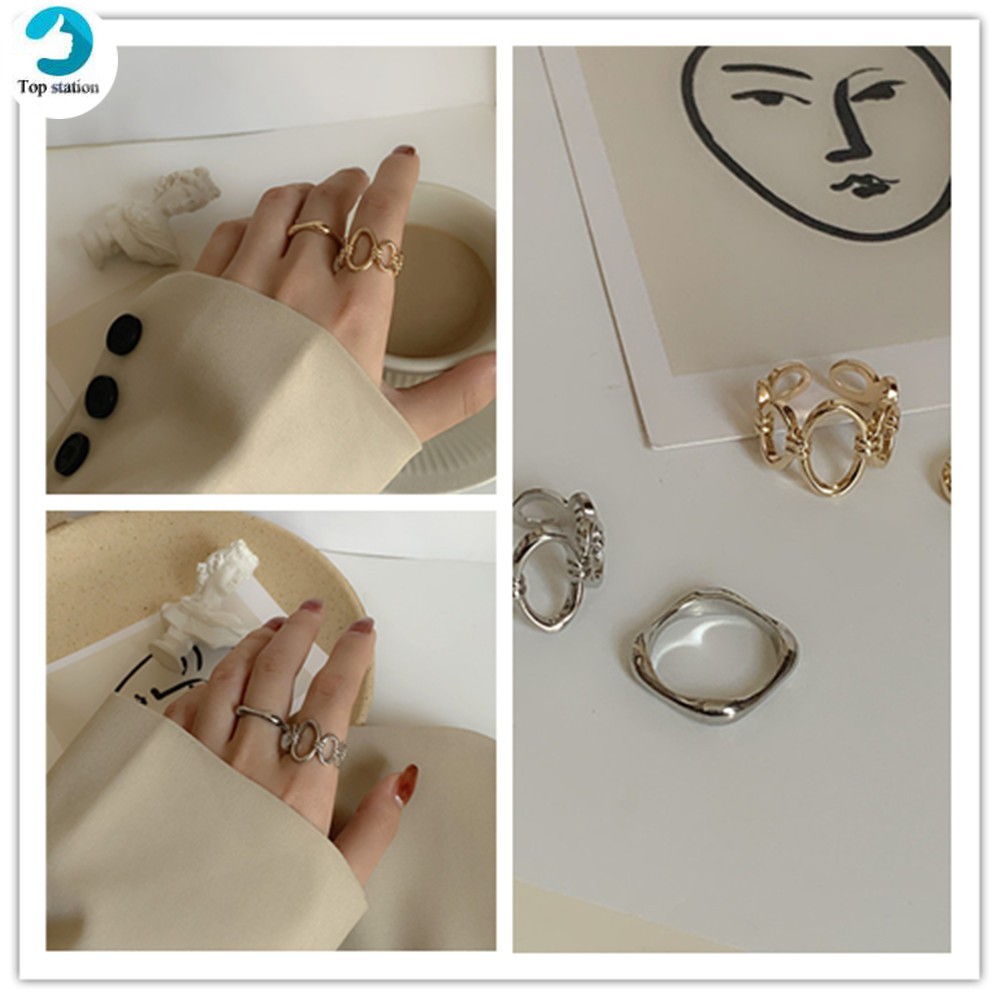 Bộ 2 Nhẫn Mạ Vàng / Bạc Thiết Kế Cá Tính Cho Nữ