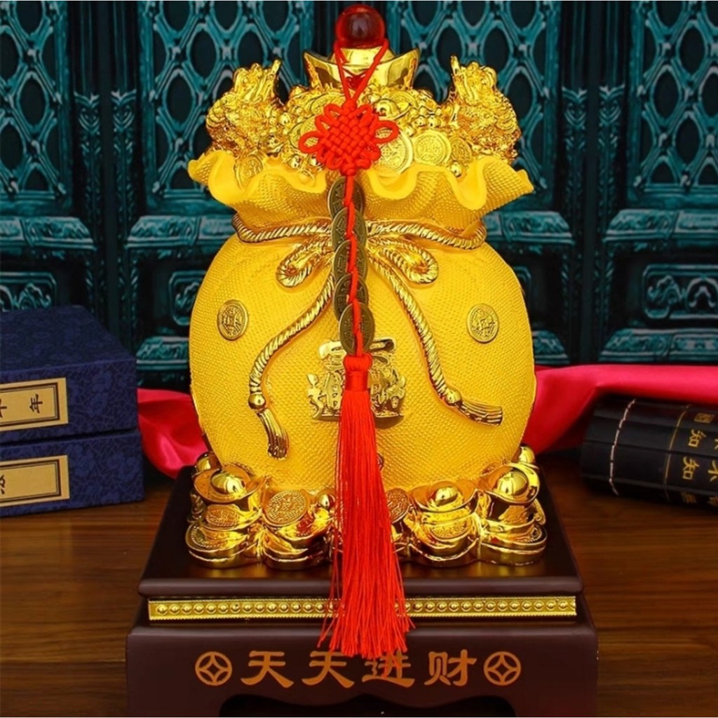 Túi Vàng Kim Bảo Tài Lộc, Túi Tiền Phong Thủy Hai Màu Đỏ Vàng Cao 33cm